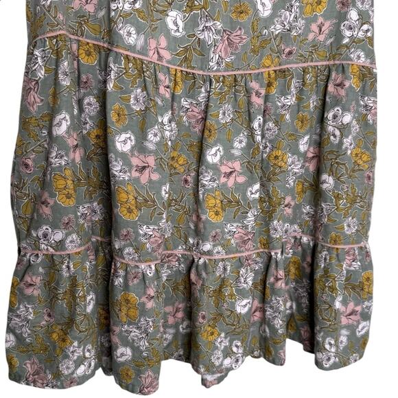 Cynthia Rowley Floral Sage Green Babydoll Dress Tiered Ruffles Size Medium - Picture 4 of 8